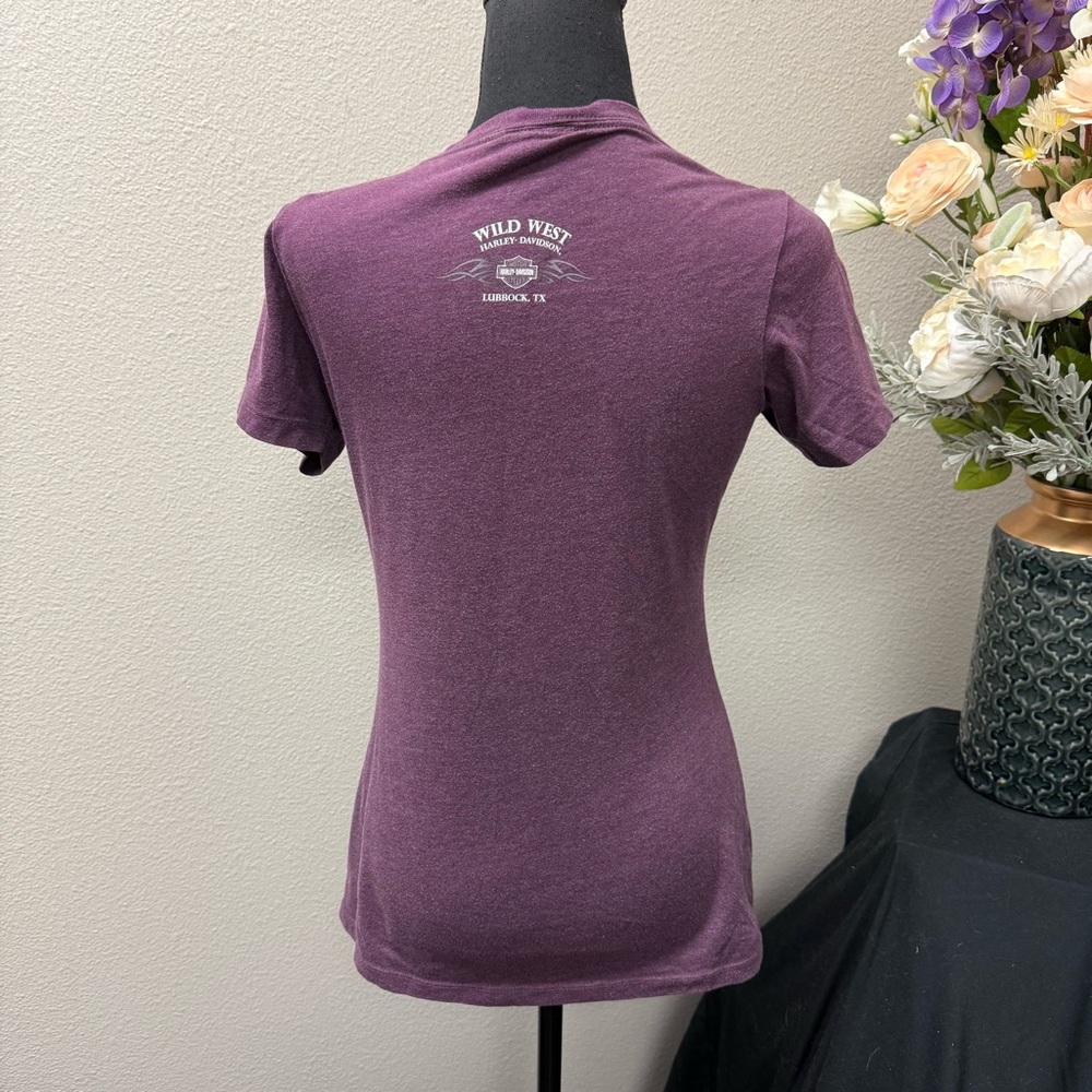 Harley-Davidson Genuine Motorcycles Purple Graphic Tee Women’s Small Biker Shirt - Picture 2 of 7